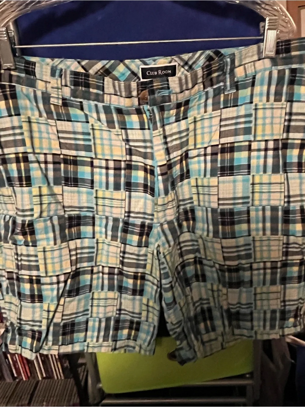 Club Room Plaid Aqua, Black & White Cargo Shorts Size 40